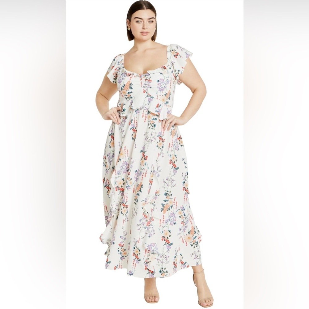 City Chic Cream Floral Maxi Dress